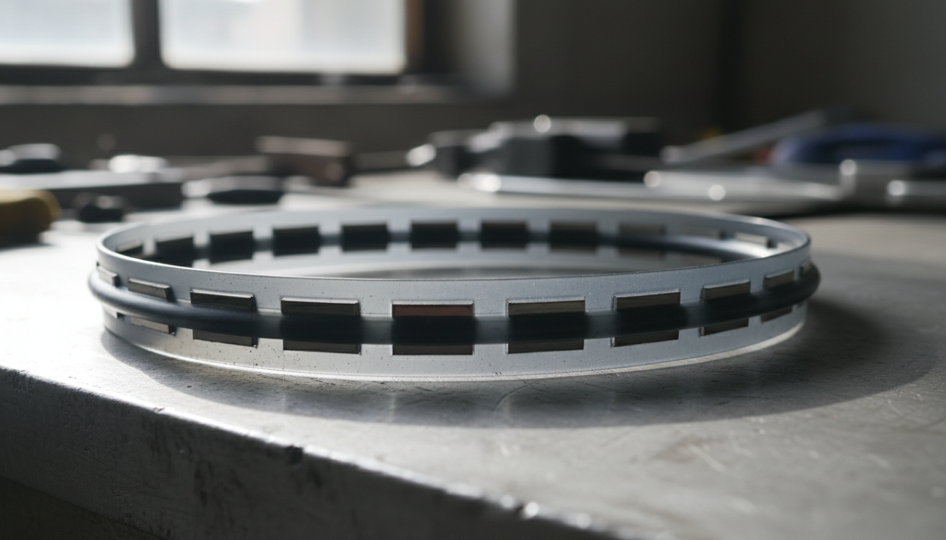 Close-up of extruded magnetic sealing strip with visible magnet insert showing flexible PVC construction