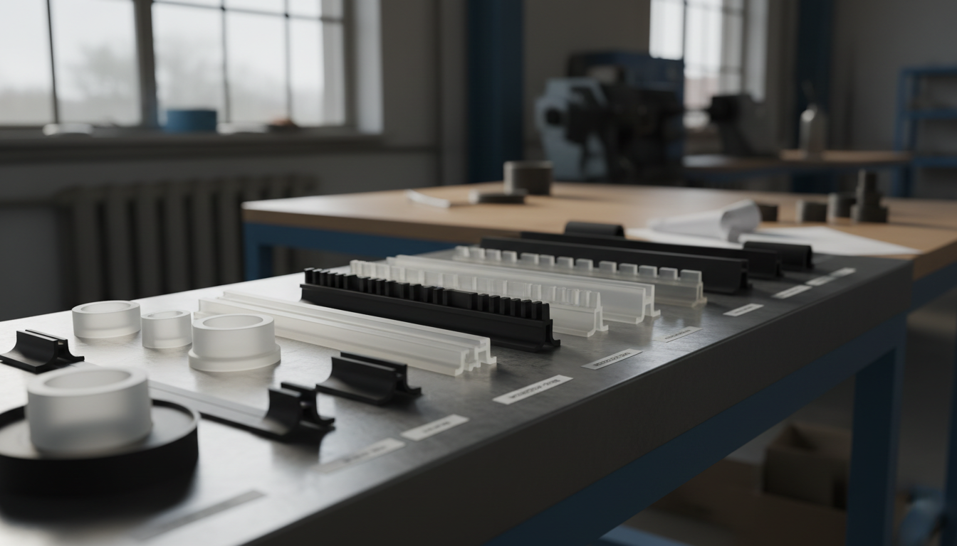 Custom extruded glass sealing strips in various profiles including bulb seals and weatherstripping designs